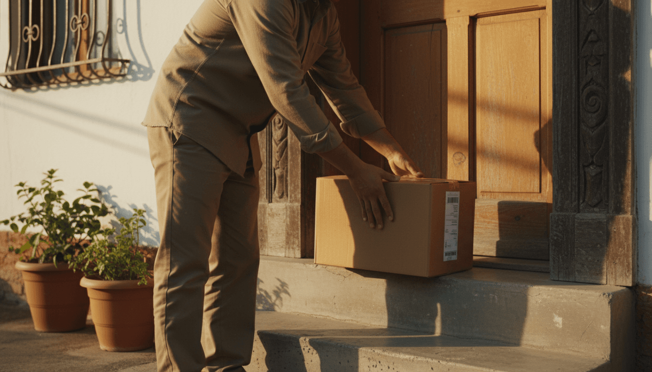 Delivery arriving at a doorstep in Telangana with care and attention