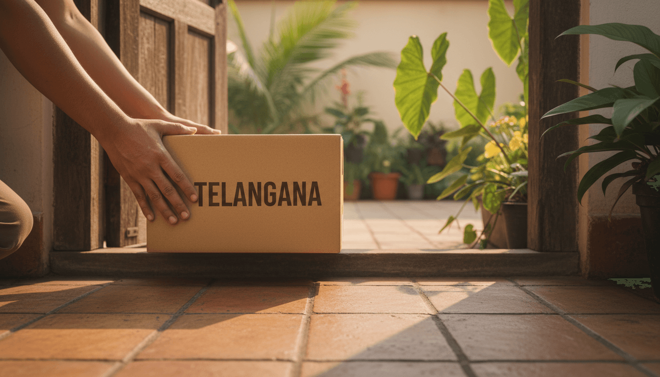 MartX delivery driver placing order at customer's doorstep in Telangana