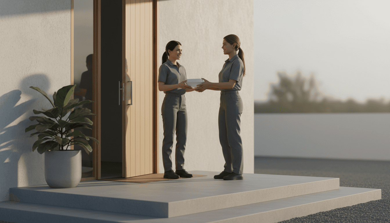 Customer receiving a delivery package at their doorstep from MartX delivery partner